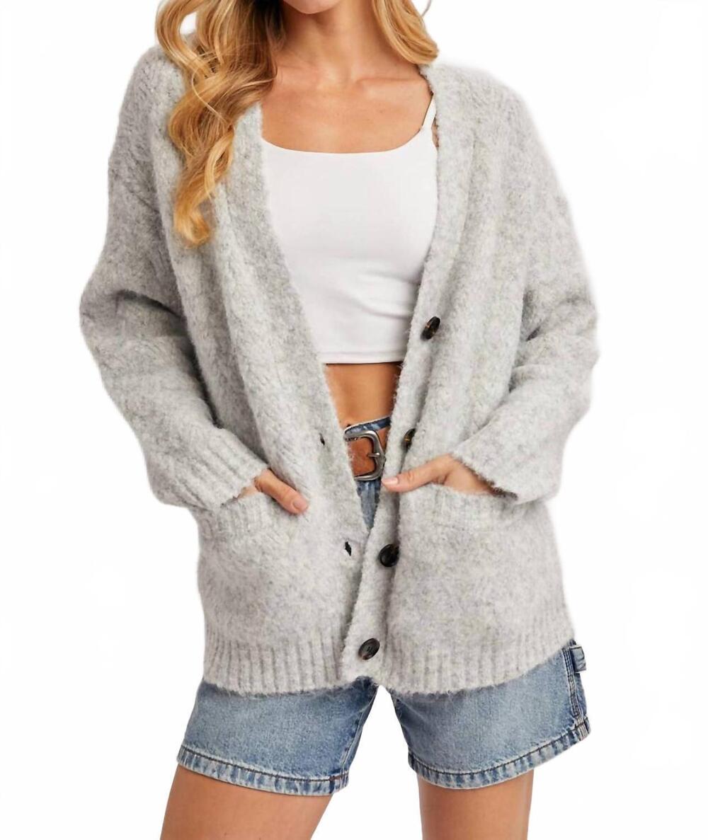NEW BLUIVY button down fuzzy knit sweater cardigan in heathered grey